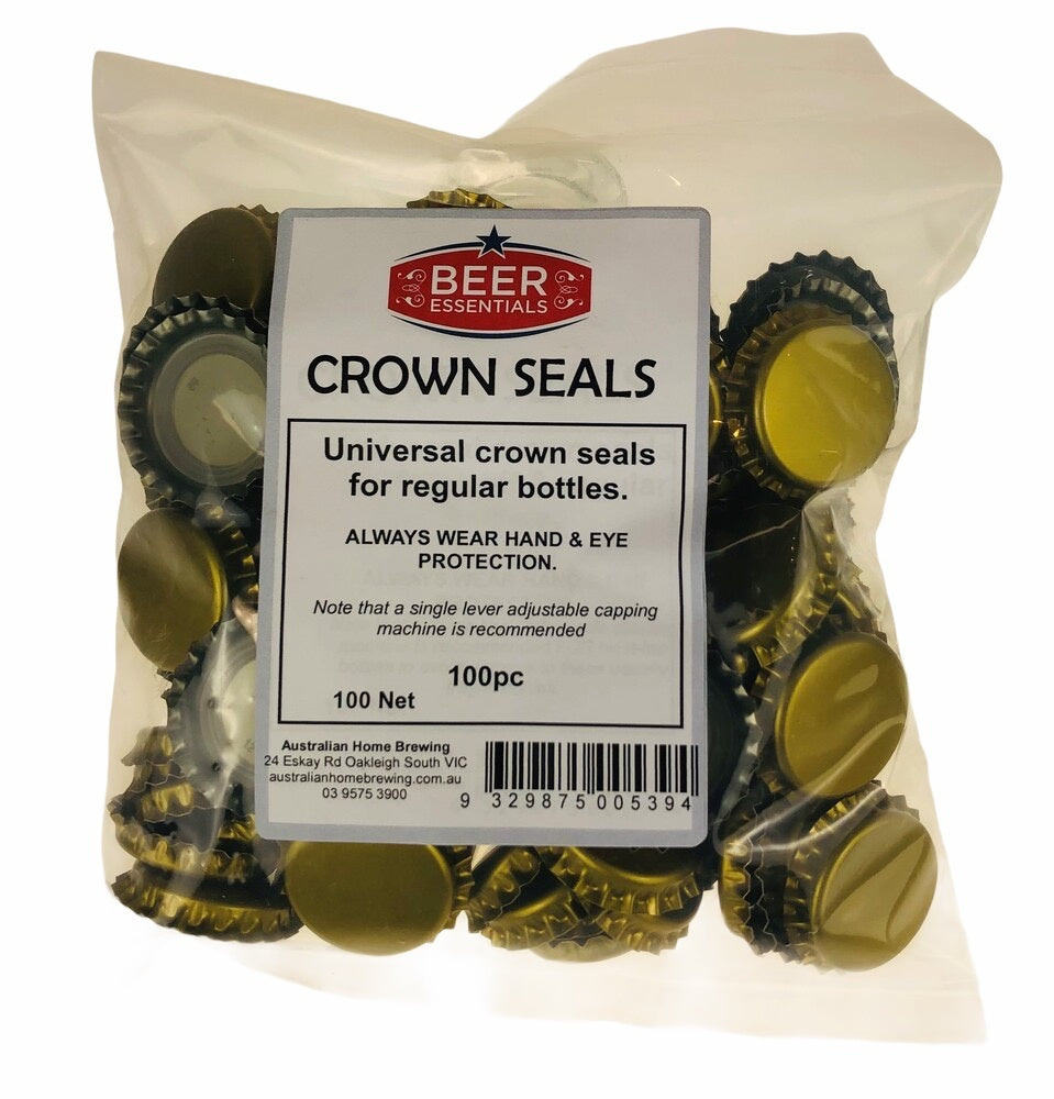 Crown Seals x 100 Gold Beer Bottle Caps — homebrew bottles and capping equipment
