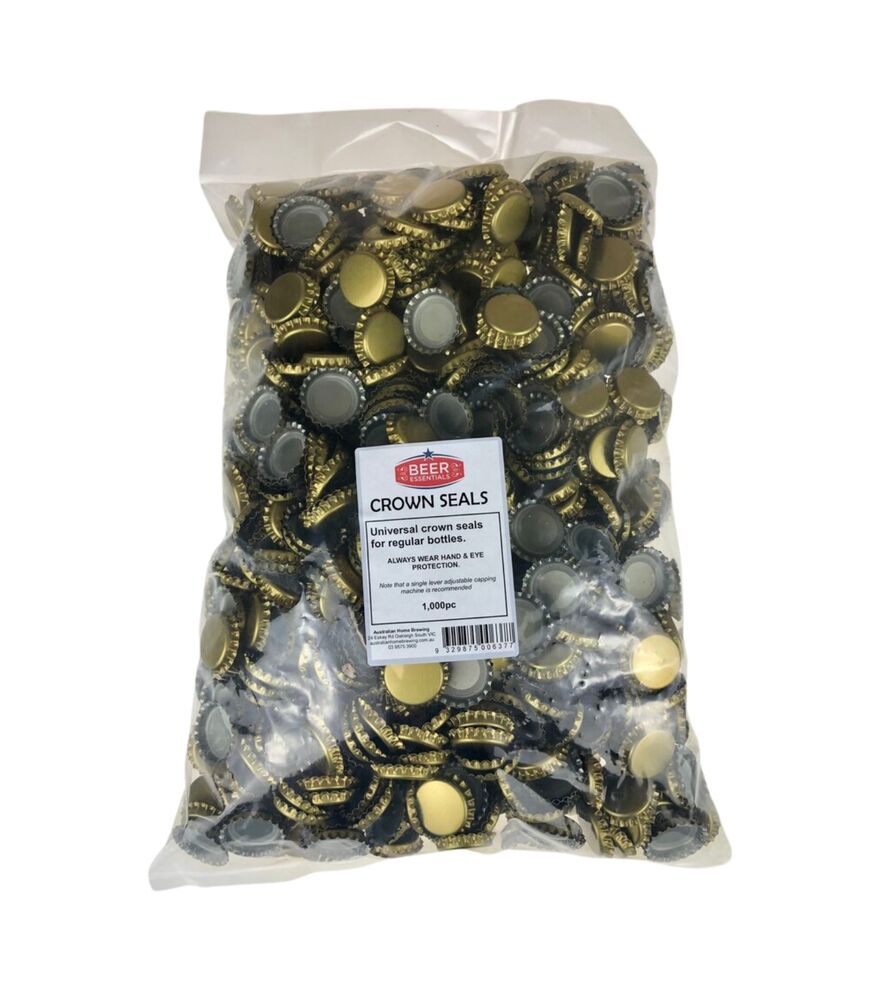 Crown Seals x 1000 Gold Beer Bottle Caps — homebrew bottles and capping equipment