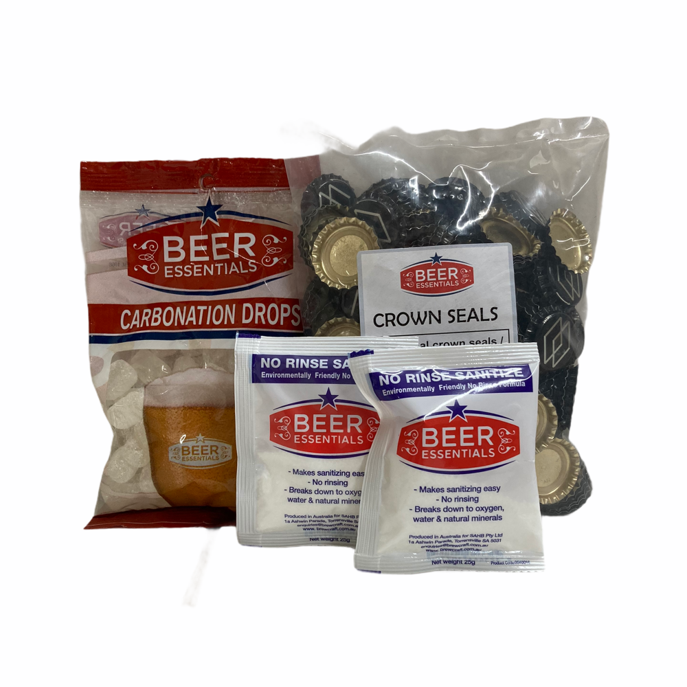Bottling & Carbonation Pack ( 100 Crown Seals, Carbonation Drops , 2 x No-Rinse Sanitiser sachets)