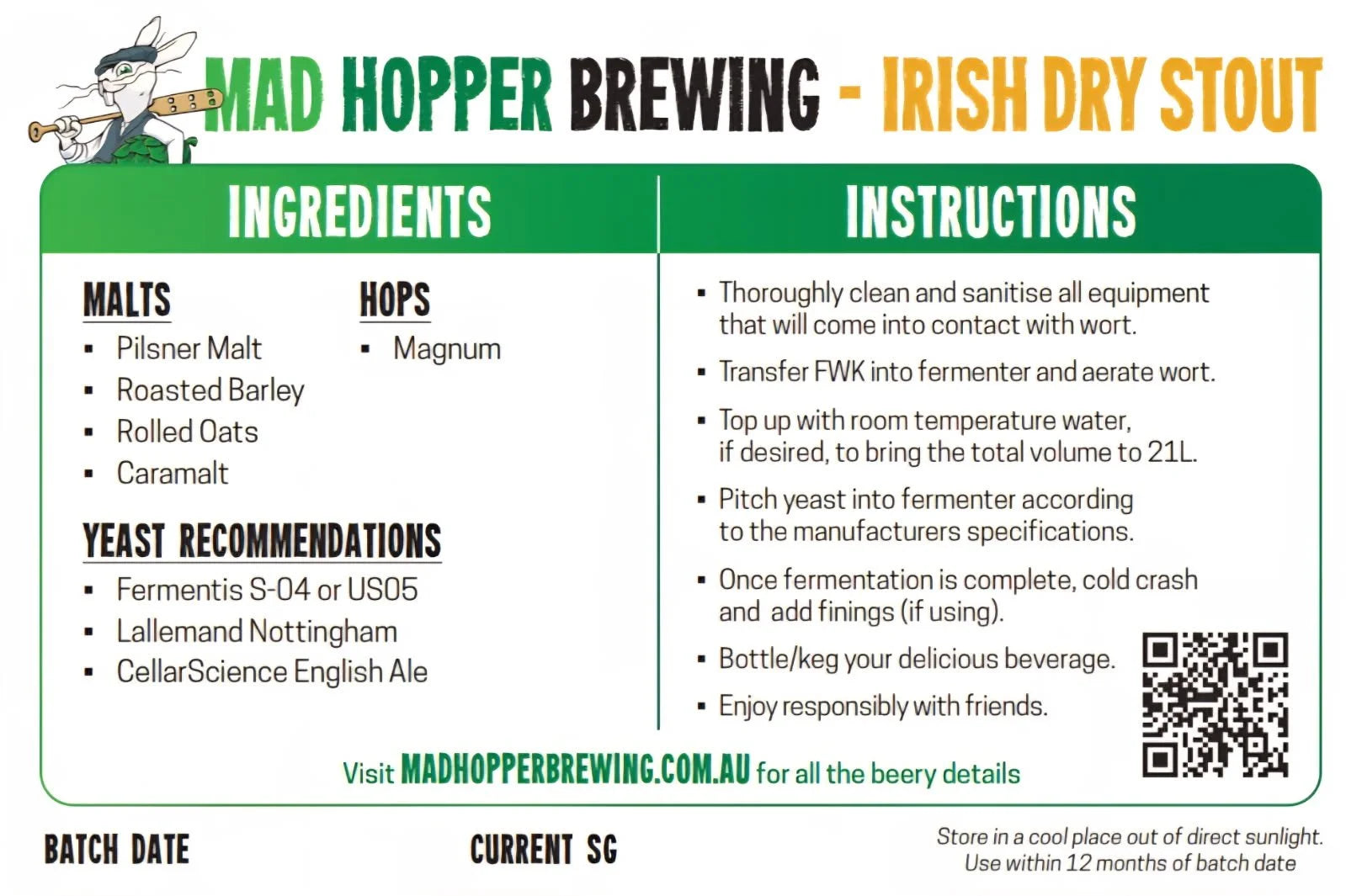 Mad Hopper Irish Dry Stout Fresh Wort Kit, poured