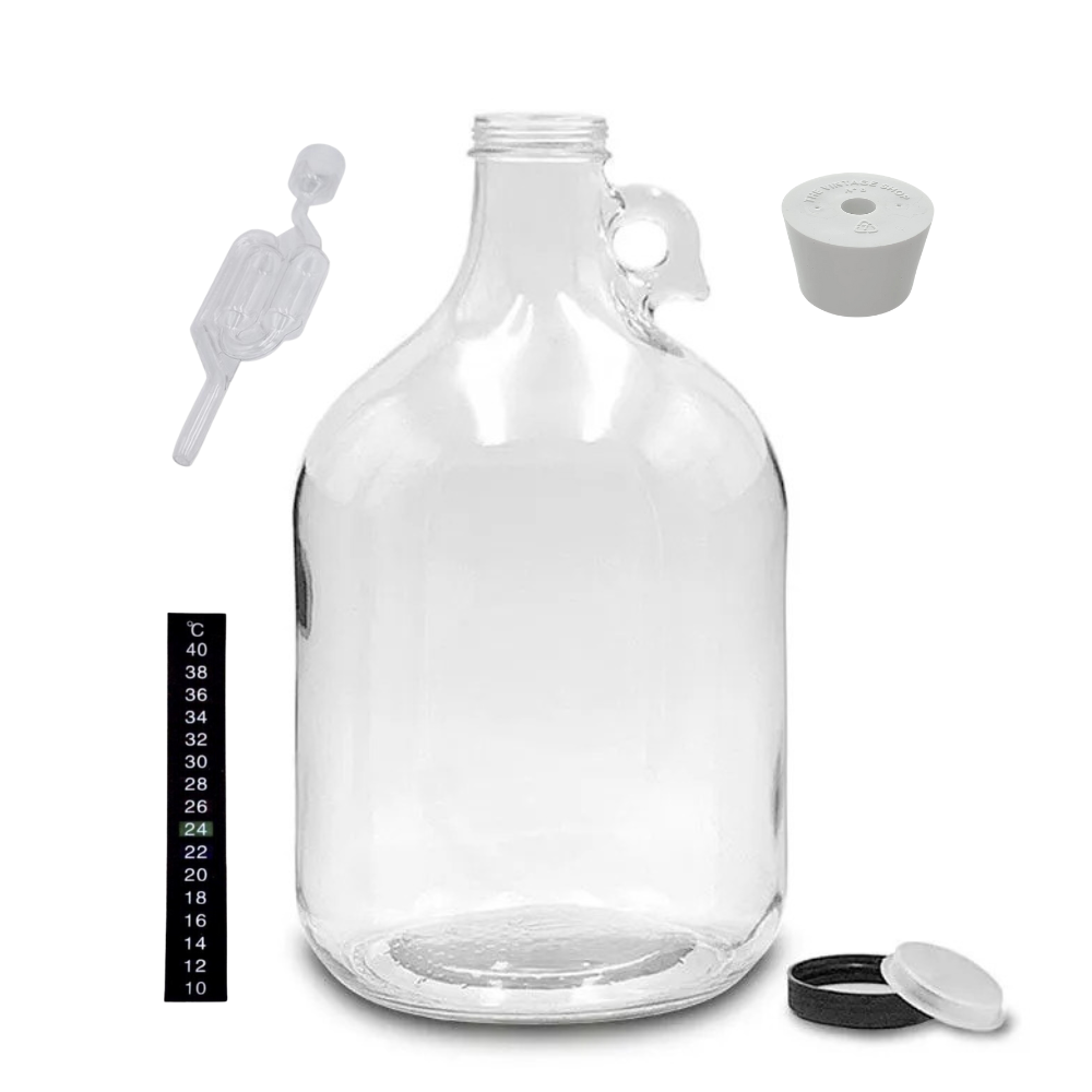 Glass Bottle Demijohn 5L with bung, airlock and thermometer