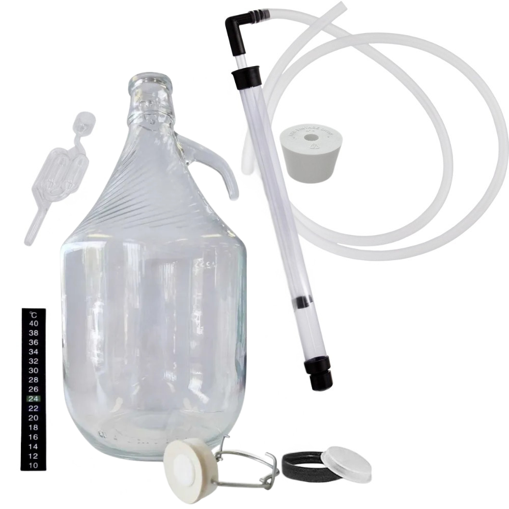 Glass Bottle 5L Brewing Kit - with Syphon bung, airlock and thermometer — Ginger Beer extract homebrew kit