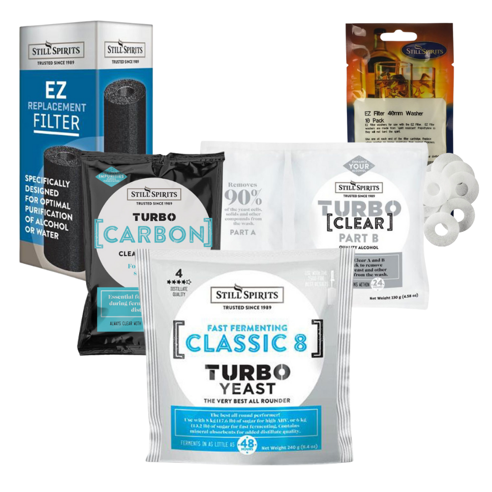 Turbo Classic 8 Yeast & Turbo Clear & Turbo Carbon & EZ Carbon & 1x EZ Filter Washers — turbo yeast for home distilling