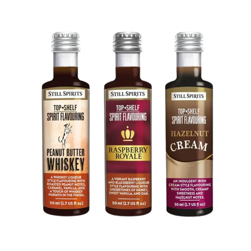 Top Shelf Triple Treat: Peanut Butter Whiskey - Black Raspberry Royale - Hazelnut Cream Liqueur