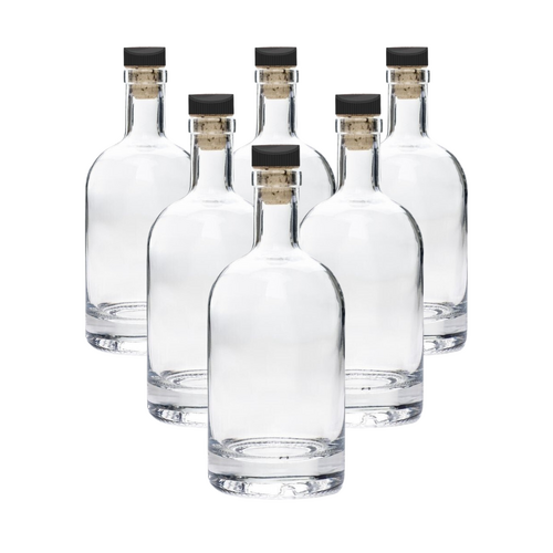 6 x Craft Spirit Bottles 700ml & Cork Top Cap lid - Gin Whiskey Bourbon Rum
