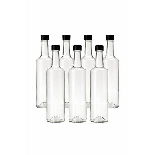 6x Spirit Bottle 700ml round & black plastic cap