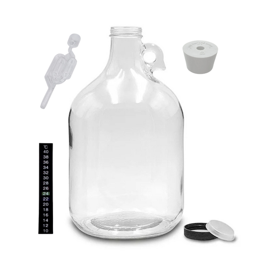 Glass Bottle Demijohn 5L with bung, airlock and thermometer & screw cap