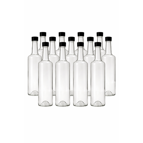 12x Spirit Bottle 700ml round & black plastic cap