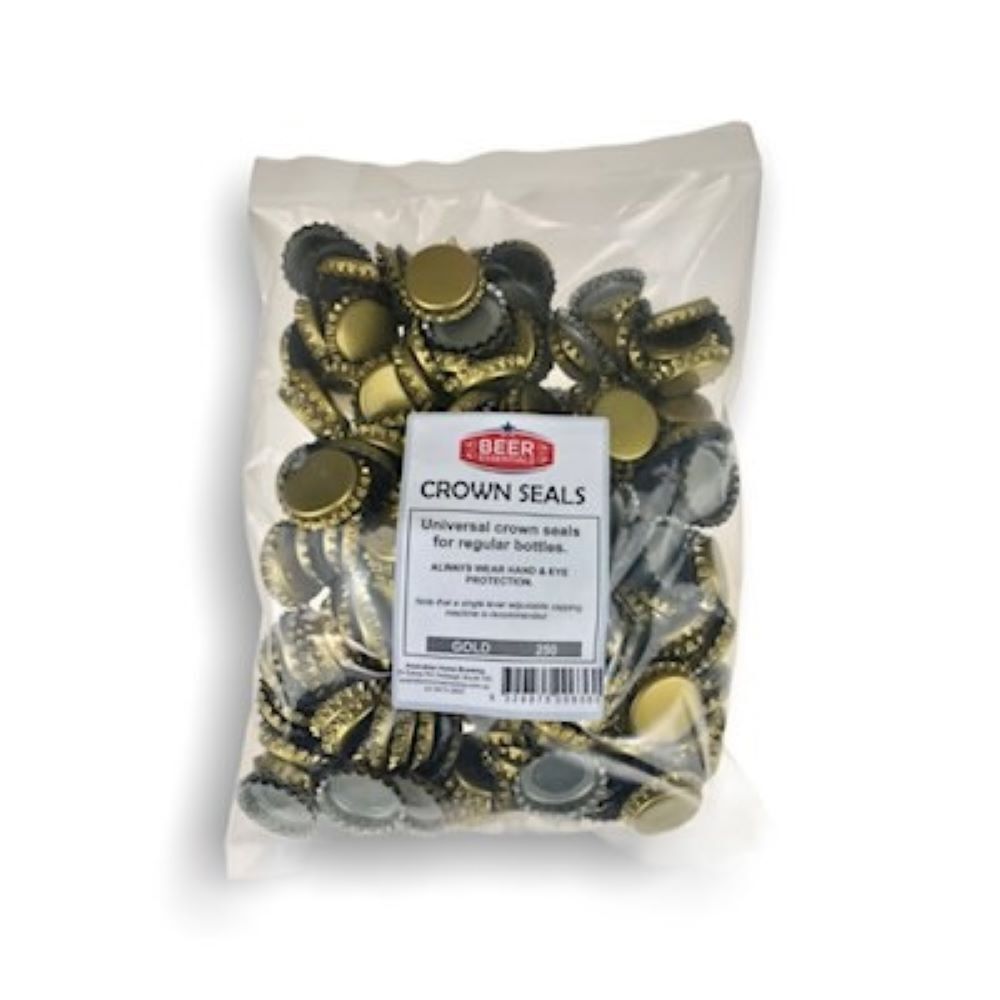 Crown Seals x 250 Gold Beer Bottle Caps — homebrew bottles and capping equipment