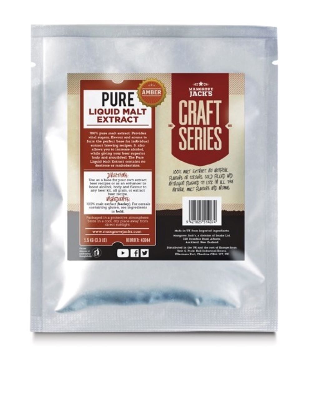Mangrove Jacks Amber Malt Extract 1.5kg — malt extract for homebrewing