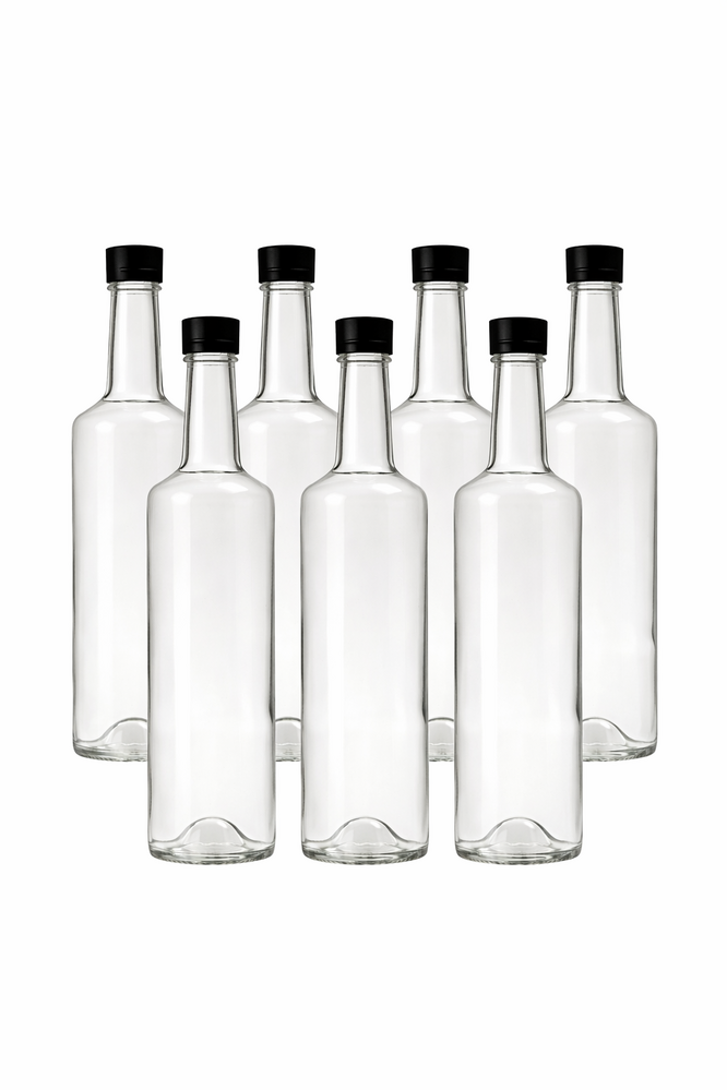 6x Spirit Bottle 700ml round & black plastic cap