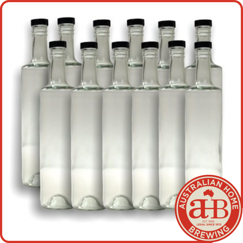 12x Spirit Bottle 700ml round & black plastic cap