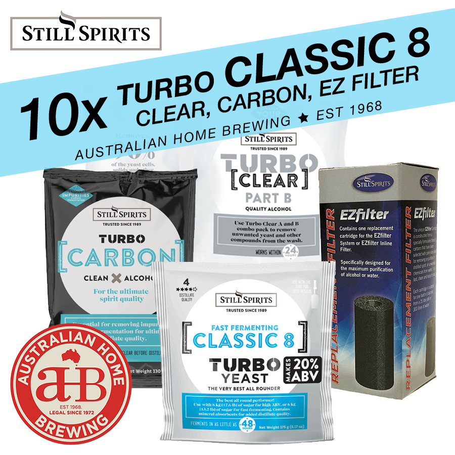Still Spirits Classic 8 10 Pack - Turbo Yeast, Turbo Carbon & Turbo Clear & EZ Carbon | 10 x 25L