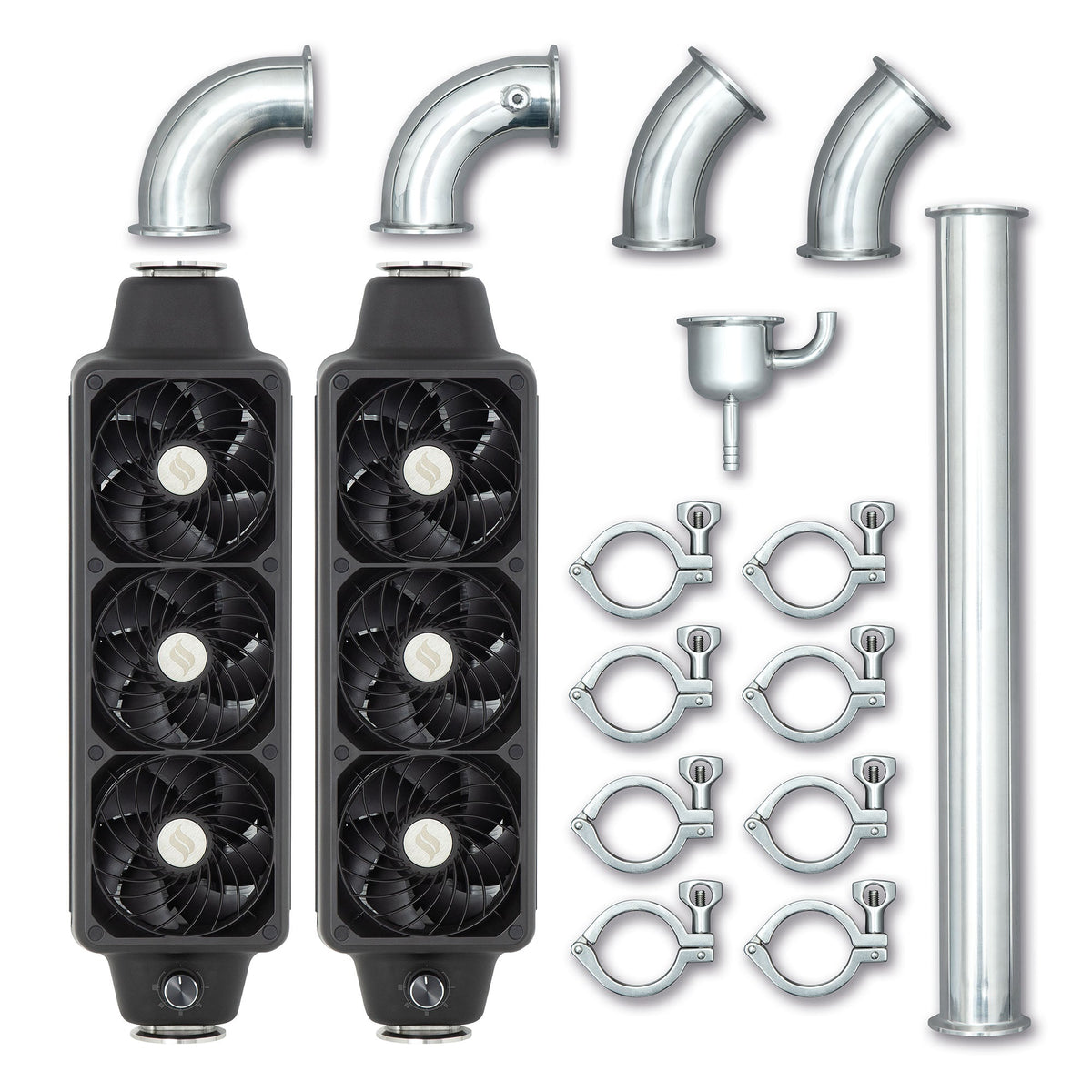 Vortex reflux kit parts: thermometer, collection cup, saddles, tubing