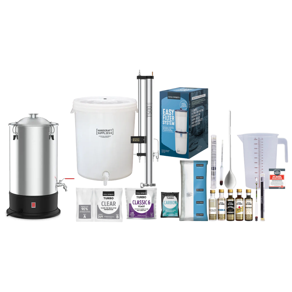 Turbo 500 Stainless Steel Still Kit with 25L boiler, fermenter, filter and first-wash consumables